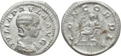 Roman Imperial Coins JULIA PAULA (Augusta, 219-220). Denarius. Antioch. Obv: IVLIA PAVLA AVG. Draped bust right. Rev: CONCORDIA. Concordia seated left on throne, holding patera. RIC 211 (Elagabalus). 
