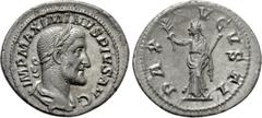 Roman Imperial Coins MAXIMINUS THRAX (235-238). Denarius. Rome. Obv: IMP MAXIMINVS PIVS AVG. Laureate, draped and cuirassed bust right. Rev: PAX AVGVSTI. Pax standing left, holding branch and sceptre.