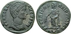 Roman Imperial Coins HELENA (Augusta, 324-328/30). Follis. Ticinum. Obv: FL HELENA AVGVSTA. Diademed and draped bust right. Rev: SECVRITAS REIPVBLICE / Q (crescent) T. Securitas standing left, holding