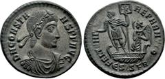 Roman Imperial Coins CONSTANS (337-350). Ae. Siscia. Obv: D N CONSTANS P F AVG. Laureate and rosette diademed, draped and cuirassed bust right. Rev: FEL TEMP REPARATIO / ЄSISFR. Constans standing left