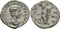 Roman Imperial Coins AQUILIA SEVERA (Augusta, 220-221 & 221-222). Denarius. Rome. Obv: IVLIA AQVILIA SEVERA AVG. Draped bust right. Rev: CONCORDIA. Concordia standing left, holding double cornucopia a