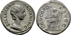 Roman Imperial Coins ORBIANA (Augusta, 225-227). Denarius. Rome. Obv: SALL BARBIA ORBIANA AVG. Draped bust right, wearing stephane. Rev: CONCORDIA AVGG. Concordia seated left on throne, holding patera
