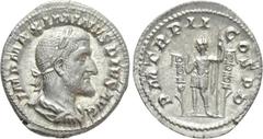 Roman Imperial Coins MAXIMINUS THRAX (235-238). Denarius. Rome. Obv: IMP MAXIMINVS PIVS AVG. Laureate, draped and cuirassed bust right. Rev: P M TR P II COS P P. Emperor standing left with spear, flan