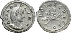 Roman Imperial Coins DIVA PAULINA (Died before 235). Denarius. Rome. Struck under Maximinus Thrax. Obv: DIVA PAVLINA. Veiled and draped bust right. Rev: CONSECRATIO. Diva Paulina, raising hand and hol