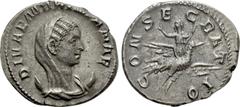 Roman Imperial Coins DIVA MARINIANA (Died before 253). Antoninianus. Rome. Struck under Valerian I. Obv: DIVAE MARINIANAE. Veiled and draped bust right, set upon crescent. Rev: CONSECRATIO. Mariniana,