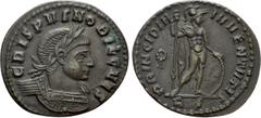 Roman Imperial Coins CRISPUS (Caesar, 316-326). Follis. Rome. Obv: CRISPVS NOBIL CAES. Laureate and cuirassed bust right. Rev: PRINCIPIA IVVENTVTIS / R S. Crispus standing right, holding reversed spea