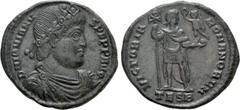 Roman Imperial Coins JOVIAN (363-364). Ae. Thessalonica. Obv: D N IOVIANVS P F P P AVG. Diademed, draped and cuirassed bust right. Rev: VICTORIA ROMANORVM / TES B. Jovian standing facing, head right, 