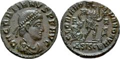 Roman Imperial Coins GRATIAN (367-383). Ae. Siscia. Obv: D N GRATIANVS P F AVG. Diademed, draped and cuirassed bust right. Rev: GLORIA ROMANORVM / F - A / monogram / ΔSISCE. Gratian advancing right, h