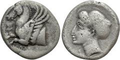 Greek Coins CORINTHIA. Corinth. Hemidrachm (Circa 350-300 BC). Obv: Forepart of Pegasus left; koppa below. Rev: Head of Aphrodite left, wearing sakkos; A(?) to left. Cf. BCD Corinth 187; HGC 4, 1879. 