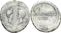 Roman Republican Coins OCTAVIAN and AGRIPPA with DIVUS JULIUS CAESAR. Denarius. (38 BC). Military mint traveling with Agrippa in Gaul or Octavian in Italy. Obv: DIVOS IVLIVS DIVI F. Laureate head of D