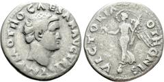 Roman Imperial Coins OTHO (69). Denarius. Rome. Obv: IMP M OTHO CAESAR AVG TR P. Bare head right. Rev: VICTORIA OTHONIS. Victory standing left on globe, holding wreath and palm frond. RIC² 17. Conditi
