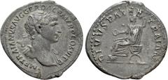 Roman Imperial Coins TRAJAN with TRAJAN PATER (98-117). Denarius. Rome. Obv: IMP TRAIANO AVG GER DAC P M TR P COS VI P P. Laureate bust of Trajan right, with slight drapery. Rev: DIVVS PATER TRAIAN. M