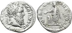 Roman Imperial Coins PERTINAX (192-193). Denarius. Rome. Obv: IMP CAES P HELV PERTIN AVG. Laureate head right. Rev: VOT DECEN TR P COS II. Pertinax standing left, sacrificing out of patera over lighte