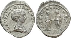 Roman Imperial Coins PLAUTILLA (Augusta, 202-205). Denarius. Rome. Obv: PLAVTILLAE AVGVSTAE. Draped bust right. Rev: PROPAGO IMPERI. Plautilla standing right, clasping hands with Caracalla standing le