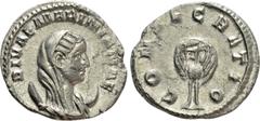 Roman Imperial Coins DIVA MARINIANA (Died before 253). Antoninianus. Rome. Obv: DIVAE MARINIANAE. Veiled and draped bust right, set on crescent. Rev: CONSECRATIO. Peacock standing facing, head left, w