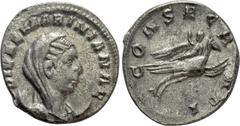 Roman Imperial Coins DIVA MARINIANA (Died before 253). Antoninianus. Rome. Obv: DIVAE MARINIANAE. Veiled and draped bust right, set upon crescent. Rev: CONSECRATIO. Mariniana, raising hand and holding
