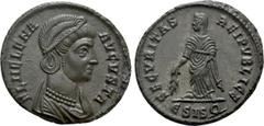 Roman Imperial Coins HELENA (Augusta, 324-328/30). Follis. Siscia. Obv: FL HELENA AVGVSTA. Diademed and mantled bust right. Rev: SECVRITAS REIPVBLICE / Є SIS (wreath). Securitas standing left, holding