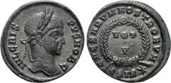 Roman Imperial Coins CRISPUS (Caesar, 316-326). Follis. Siscia. Obv: IVL CRISPVS NOB C. Laureate head right. Rev: CAESARVM NOSTRORVM / ЄSIS (star). VOT / V in two lines within wreath. RIC 161. Conditi