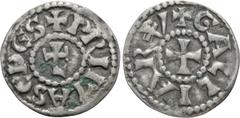 Medieval Coins FRANCE. Lyon. Archbishops. Denier (12th Century). Obv: + GALLIARV. Cross. Rev: + PRIMA SEDES. L-cross monogram. Duplessy 2537. Condition: Very fine. Weight: 1.05 g. Diameter: 19 mm.
