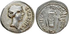 Roman Republican Coins Q. SERVILIUS CAEPIO (M. JUNIUS) BRUTUS. Denarius (42 BC). Military mint traveling with Brutus in Lycia. Obv: LEIBERTAS. Head of Libertas right. Rev: CAEPIO BRVTVS PRO COS. Lyre 