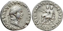 Roman Imperial Coins VESPASIAN (69-79). Denarius. Rome. Obv: IMP CAESAR VESPASIANVS AVG. Laureate head right. Rev: TITVS ET DOMITIAN CAES PRIN IV. Titus and Domitian seated to left on curule chairs, e