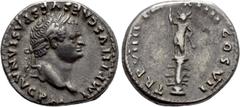 Roman Imperial Coins TITUS (79-81). Denarius. Rome. Obv: IMP TITVS CAES VESPASIAN AVG P M. Laureate head right. Rev: TR P VIIII IMP XIIII COS VII P P. Statue of radiate male figure with spear and para