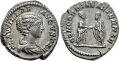 Roman Imperial Coins PLAUTILLA (Augusta, 202-205). Denarius. Rome. Obv: PLAVTILLAE AVGVSTAE. Draped bust right. Rev: CONCORDIAE AETERNAE. Caracalla and Plautilla standing facing one another, clasping 