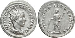 Roman Imperial Coins HERENNIUS ETRUSCUS (Caesar, 249-251). Antoninianus. Rome. Obv: Q HER ETR MES DECIVS NOB C. Radiate and draped bust right. Rev: PRINCIPI IVVENTVTIS. Herennius Etruscus standing lef