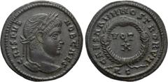 Roman Imperial Coins CRISPUS (Caesar, 316-326). Follis. Rome. Obv: CRISPVS NOB CAES. Laureate head right. Rev: CAESARVM NOSTRORVM / R S. VOT / X in two lines within wreath. RIC 240. Condition: Good ve