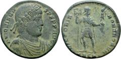 Roman Imperial Coins JOVIAN (363-364). Ae. Thessalonica. Obv: D N IOVIANVS P F P P AVG. Diademed, draped and cuirassed bust right. Rev: VICTORIA ROMANORVM / •TESA•. Jovian standing facing, head right,