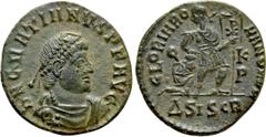 Roman Imperial Coins GRATIAN (367-383). Follis. Siscia. Obv: D N GRATIANVS P F AVG. Diademed, draped and cuirassed bust right. Rev: GLORIA ROMANORVM / Q - K/P / ΔSISCR. Gratian advancing right, head l