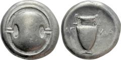 Greek Coins BOEOTIA. Thebes. Stater (Circa 363-338 BC). Agla–, magistrate. Obv: Boeotian shield. Rev: AΓ - ΛA. Amphora within incuse concave circle. Hepworth 1; BCD Boiotia 551; HGC 4, 1334. Condition