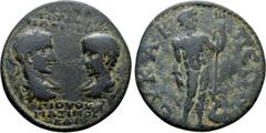 Roman Provincial Coins PHRYGIA. Eucarpea. Maximinus Thrax, with Maximus Caesar (235-238). Ae. Obv: AVT K Γ IOV OVHΡ MAΞIMЄINOC Γ IOV OVHP MAΞIMOC KAI. Laureate, draped and cuirassed bust of Maximinus 