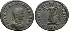 Roman Imperial Coins CRISPUS (Caesar, 316-326). Follis. Thessalonica. Obv: D N FL IVL CRISPVS NOB CAES. Laureate, draped and cuirassed bust right. Rev: VICTORIA CAESS NN / TSЄ. Victory advancing left,