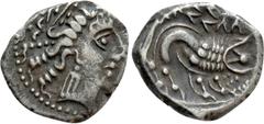 Celtic Coins WESTERN EUROPE. Gaul. Insubres. Drachm (1st century BC). Imitating Massalia. Obv: Female head right; wearing earring. Rev: Stylized lion right. LT 2126. Condition: Very fine. Weight: 2.34