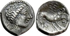Celtic Coins WESTERN EUROPE. Gaul. Insubres. Drachm (1st century BC). Imitating Massalia. Obv: Female head right; wearing earring. Rev: Stylized lion right. LT 2146. Condition: Very fine. Weight: 2.07