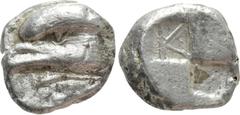 Greek Coins PAPHLAGONIA. Sinope. Drachm (Circa 425-410 BC). Obv: Head of sea-eagle left; below, dolphin left. Rev: Quadripartite incuse square with two opposing quarters filled, K within one unfilled 