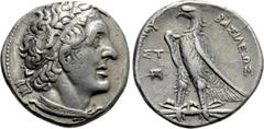 Greek Coins PTOLEMAIC KINGS OF EGYPT. Ptolemy II Philadelphos (285-246 BC). Tetradrachm. Uncertain mint 10 on Cyprus (Salamis or Kition). Obv: Diademed head of Ptolemy I right, wearing aegis. Rev: ΠTO
