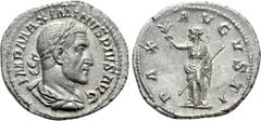 Roman Imperial Coins MAXIMINUS THRAX (235-238). Denarius. Rome. Obv: IMP MAXIMINVS PIVS AVG. Laureate, draped and cuirassed bust right. Rev: PAX AVGVSTI. Pax standing left, holding branch and sceptre.