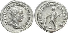 Roman Imperial Coins HERENNIUS ETRUSCUS (Caesar, 249-251). Antoninianus. Rome. Obv: Q HER ETR MES DECIVS NOB C. Radiate and draped bust right. Rev: PRINCIPI IVVENTVTIS. Herennius Etruscus standing lef