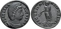 Roman Imperial Coins HELENA (Augusta, 324-328/30). Follis. Rome. Obv: FL HELENA AVGVSTA. Diademed and draped bust right. Rev: SECVRITAS REIPVBLICE / R (wreath) S. Securitas standing left, holding bran