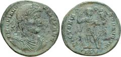 Roman Imperial Coins JOVIAN (363-364). Ae. Thessalonica. Obv: D N IOVIANVS P F P P AVG. Diademed, draped and cuirassed bust right. Rev: VICTORIA ROMANORVM / TES B. Jovian standing facing, head right, 