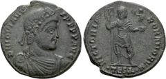 Roman Imperial Coins JOVIAN (363-364). Ae. Thessalonica. Obv: D N IOVIANVS P F P P AVG. Diademed, draped and cuirassed bust right. Rev: VICTORIA ROMANORVM / •TESΔ•. Jovian standing facing, head right,