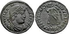 Roman Imperial Coins VALENTINIAN I (364-375). Ae. Siscia. Obv: D N VALENTINIANVS P F AVG. Diademed, draped and cuirassed bust right. Rev: SECVRITAS REI PVBLICAE / •ΔSISC. Victory advancing left, holdi