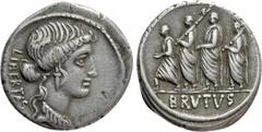 Roman Republican Coins Q. SERVILIUS CAEPIO (M. JUNIUS) BRUTUS. Denarius (54 BC). Rome. Obv: LIBERTAS. Head of Libertas right. Rev: BRVTVS. The consul L. Junius Brutus advancing left between two lictor