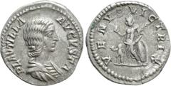 Roman Imperial Coins PLAUTILLA (Augusta, 202-205). Denarius. Rome. Obv: PLAVTILLA AVGVSTA. Draped bust right. Rev: VENVS VICTRIX. Venus standing left, holding apple and palm frond, and resting elbow u