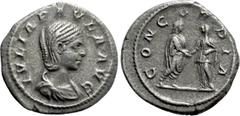 Roman Imperial Coins JULIA PAULA (Augusta, 219-220). Denarius. Rome. Obv: IVLIA PAVLA AVG. Draped bust right. Rev: CONCORDIA. Elagabalus and Julia Paula standing facing one another, clasping hands. RI