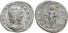 Roman Imperial Coins JULIA MAESA (Augusta, 218-224/5). Antoninianus. Rome. Obv: IVLIA MAESA AVG. Draped bust right, wearing stephane and set upon crescent. Rev: PIETAS AVG. Pietas standing left, holdi