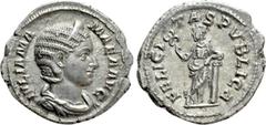 Roman Imperial Coins JULIA MAMAEA (Augusta, 222-235). Denarius. Rome. Obv: IVLIA MAMAEA AVG. Draped bust right, wearing stephane. Rev: FELICITAS PVBLICA. Felicitas standing facing, head left, holding 
