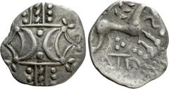 Celtic Coins WESTERN EUROPE. Britain. Iceni. Anted. Unit (Circa AD 1-25). Obv: Two opposed crescents, ornamented with pellets. Rev: Stylised horse right; wreath above, ANTED monogram below. Van Arsdel